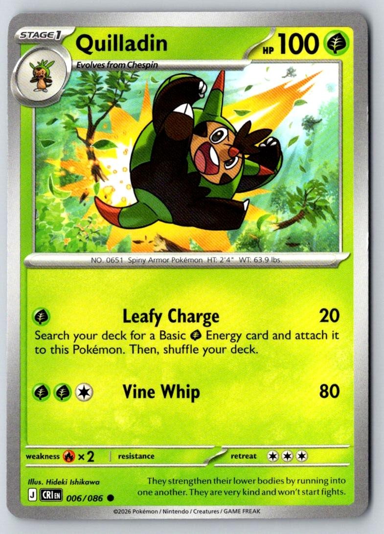 Quilladin 006/086 Common Chaos Rising Pokemon Near Mint