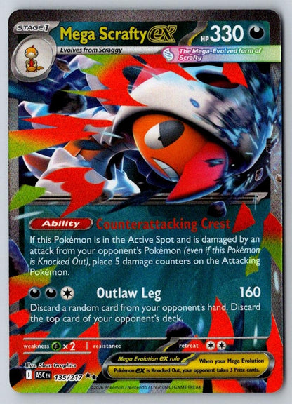 Mega Scrafty ex 135/217 Double Rare Ascended Heroes Pokemon Holo Near Mint