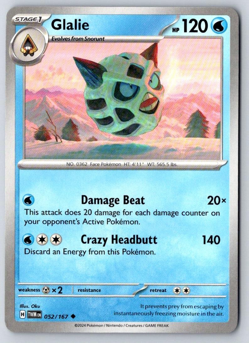 Glalie 052/167 Uncommon Twilight Masquerade Pokemon Near Mint