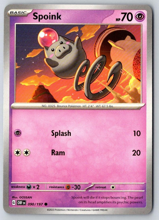 Spoink 090/197 Common Obsidian Flames Pokemon Near Mint