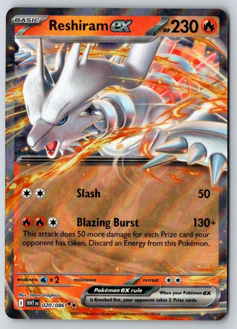 Reshiram ex 020/086 Holo Double Rare White Flare Pokemon Near Mint