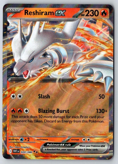 Reshiram ex 020/086 Holo Double Rare White Flare Pokemon Near Mint