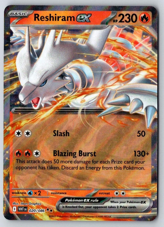 Reshiram ex 020/086 Holo Double Rare White Flare Pokemon Near Mint