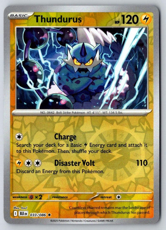 Thundurus 033/086 Rare Black Bolt Pokemon Reverse Holo Near Mint