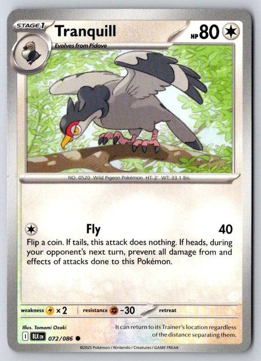 Tranquill 072/086 Common Black Bolt Pokemon Near Mint