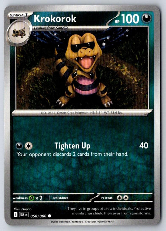 Krokorok 058/086 Common Black Bolt Pokemon Near Mint