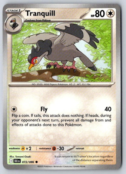 Tranquill 072/086 Common Black Bolt Pokemon Near Mint