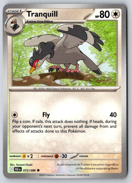 Tranquill 072/086 Common Black Bolt Pokemon Near Mint