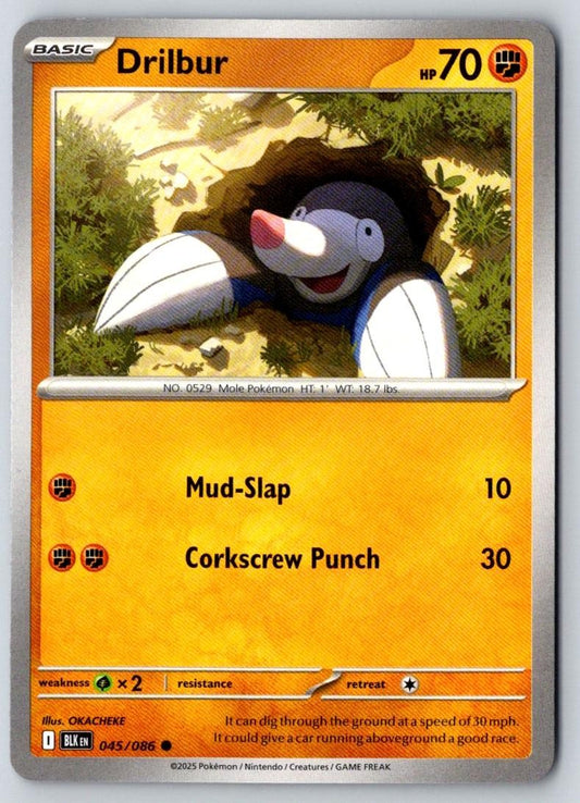 Drilbur 045/086 Common Black Bolt Pokemon Near Mint