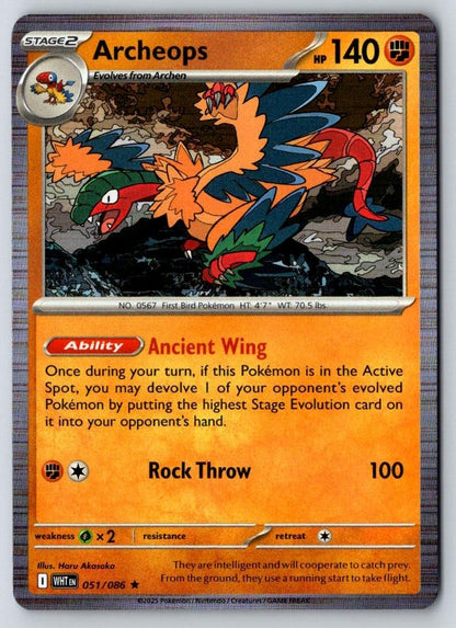 Archeops 051/086 Holo Rare White Flare Pokemon Near Mint