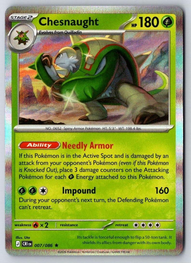Chesnaught 007/086 Rare Chaos Rising Pokemon Holo Near Mint