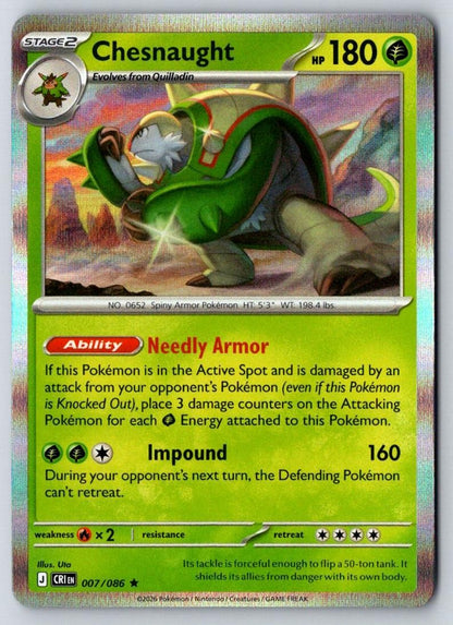 Chesnaught 007/086 Rare Chaos Rising Pokemon Holo Near Mint