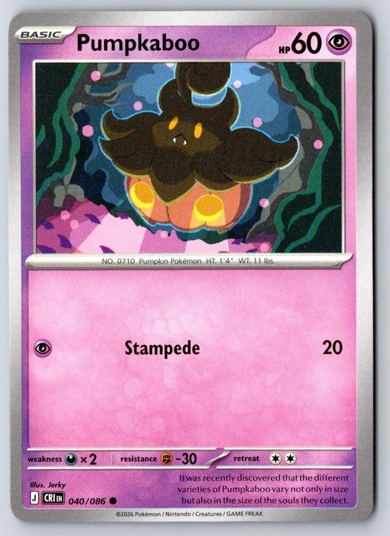 Pumpkaboo 040/086 Common Chaos Rising Pokemon Near Mint