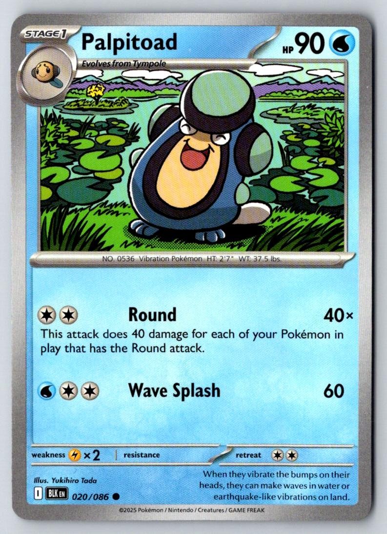 Palpitoad 020/086 Common Black Bolt Pokemon Near Mint