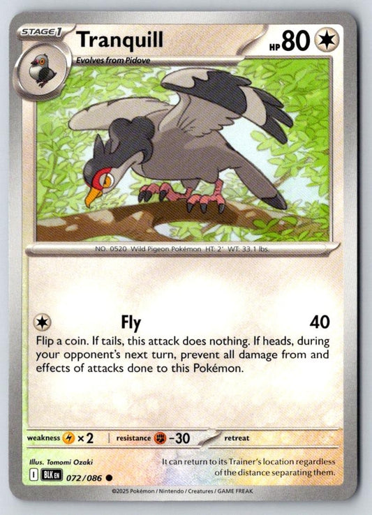 Tranquill 072/086 Common Black Bolt Pokemon Near Mint