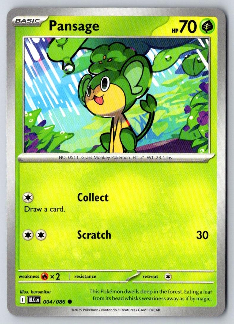 Pansage 004/086 Common Black Bolt Pokemon Near Mint