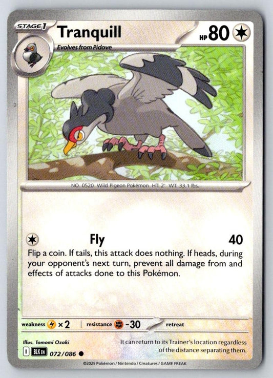 Tranquill 072/086 Common Black Bolt Pokemon Near Mint