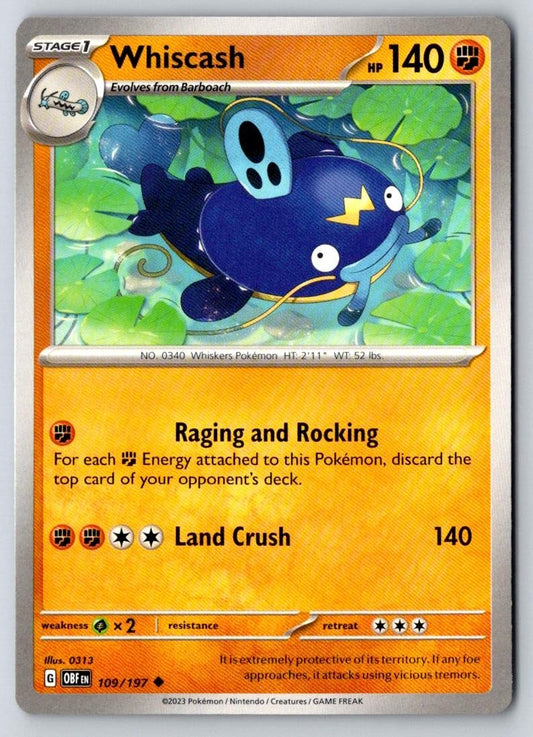 Whiscash 109/197 Uncommon Obsidian Flames Pokemon Near Mint