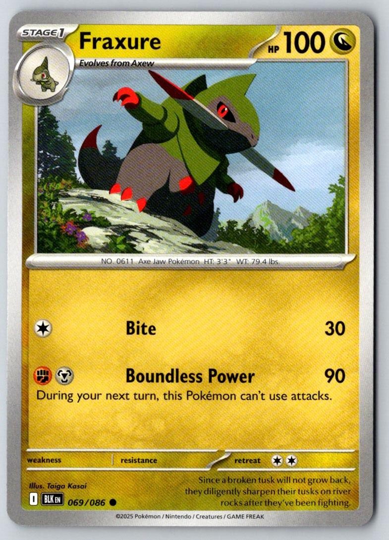 Fraxure 069/086 Common Black Bolt Pokemon Near Mint