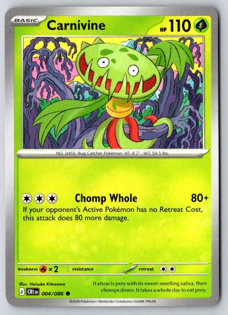 Carnivine 004/086 Common Chaos Rising Pokemon Near Mint