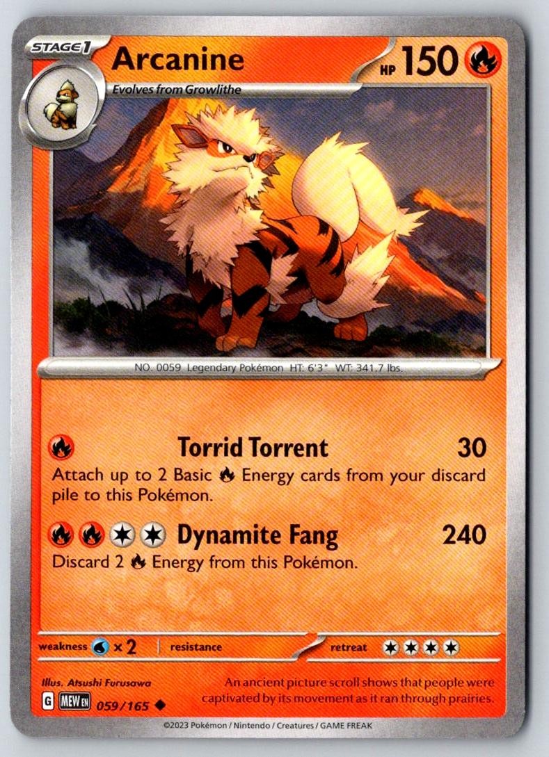 Arcanine 059/165 Uncommon 151 Pokemon Near Mint