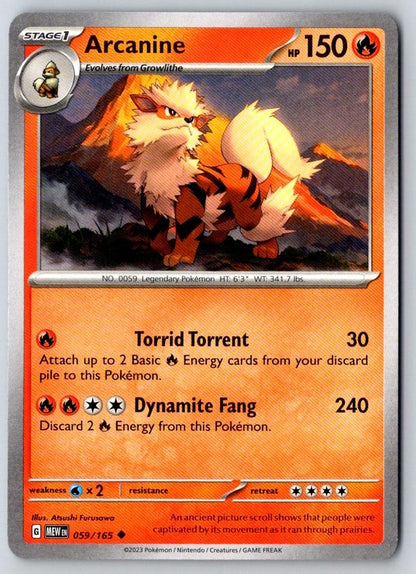 Arcanine 059/165 Uncommon 151 Pokemon Near Mint