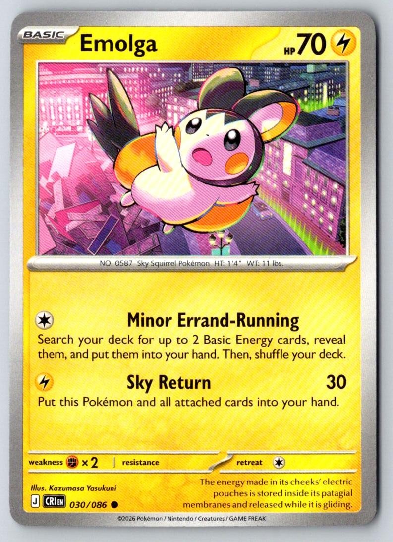 Emolga 030/086 Common Chaos Rising Pokemon Near Mint