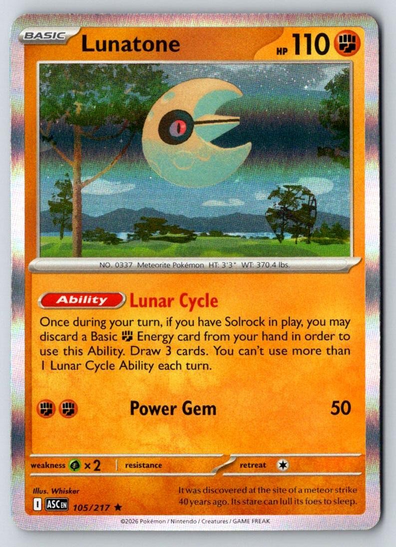 Lunatone 105/217 Rare Ascended Heroes Pokemon Holo Near Mint