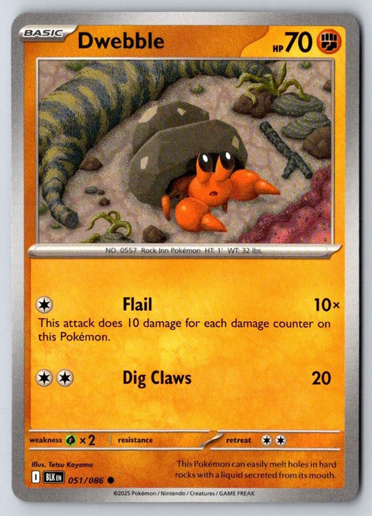 Dwebble 051/086 Common Black Bolt Pokemon Near Mint