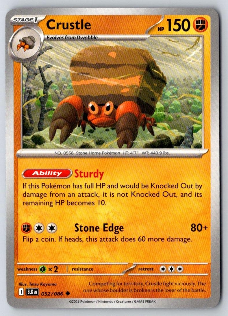 Crustle 052/086 Uncommon Black Bolt Pokemon Near Mint