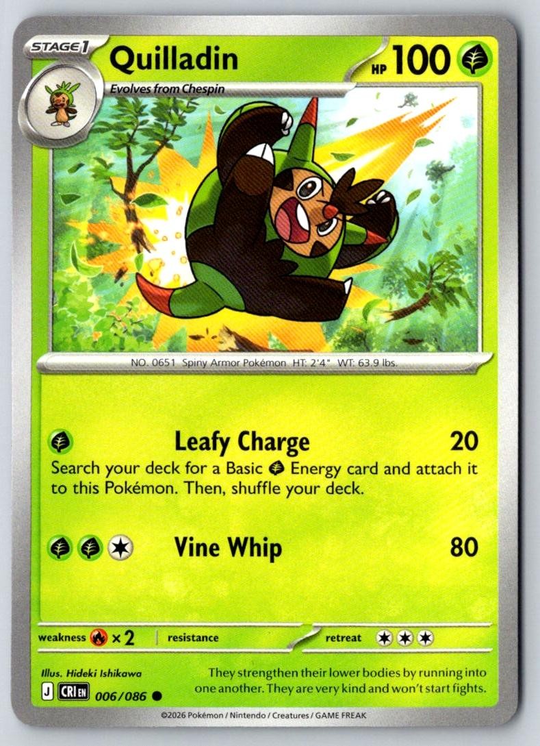 Quilladin 006/086 Common Chaos Rising Pokemon Near Mint