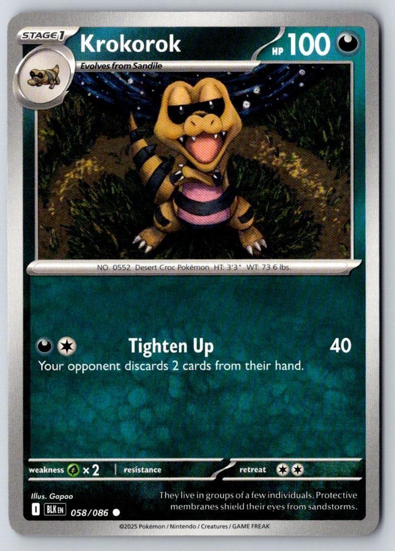 Krokorok 058/086 Common Black Bolt Pokemon Near Mint