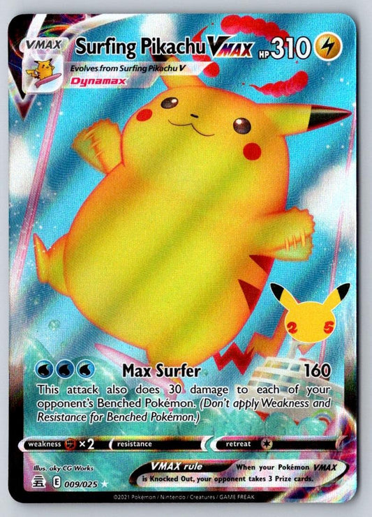 Surfing Pikachu VMAX 009/025 Holo VMAX Rare Celebrations Pokemon Holo Near Mint