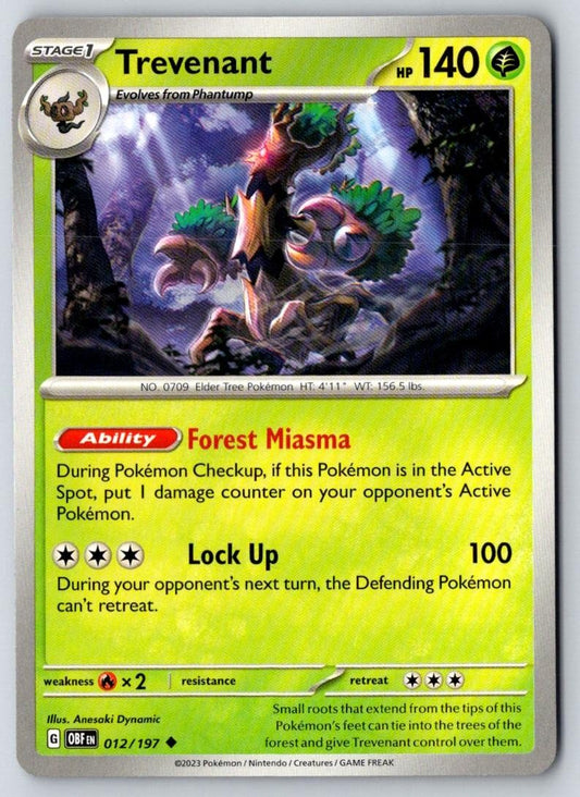 Trevenant 012/197 Uncommon Obsidian Flames Pokemon Near Mint