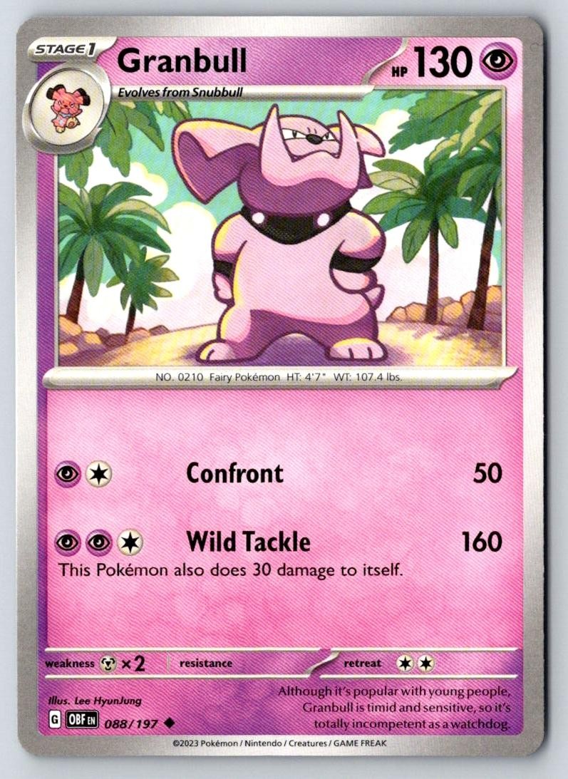 Granbull 088/197 Uncommon Obsidian Flames Pokemon Near Mint