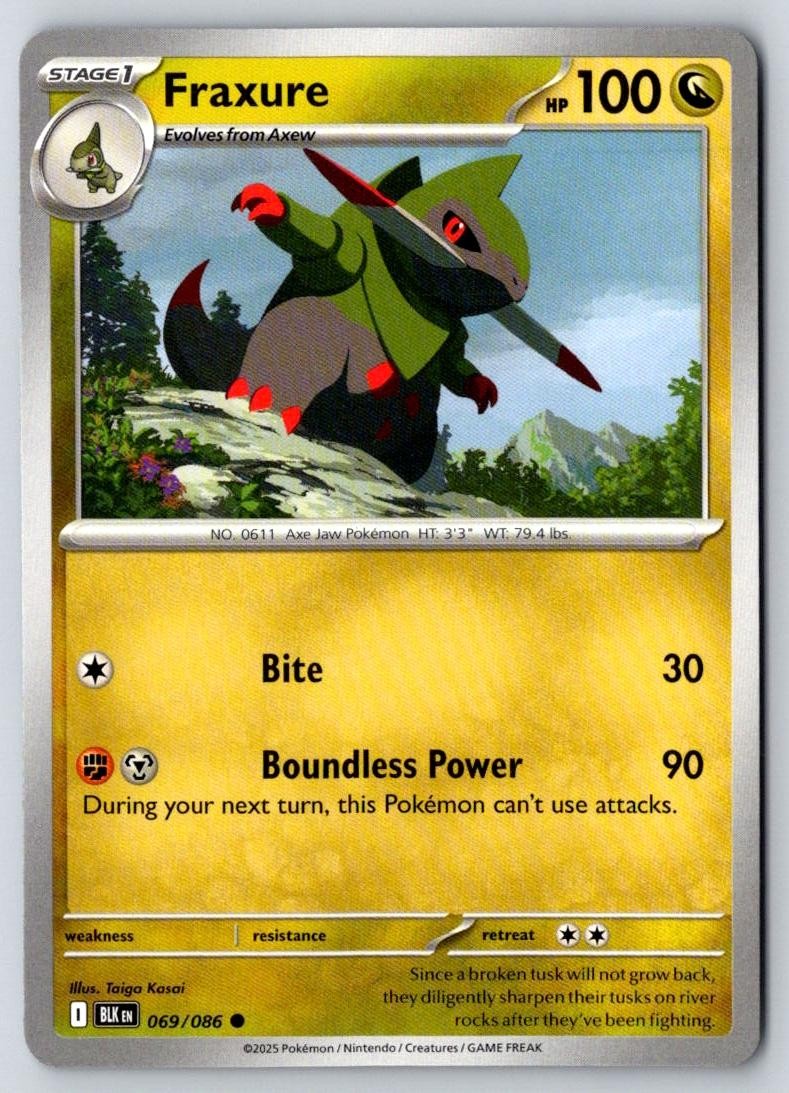 Fraxure 069/086 Common Black Bolt Pokemon Near Mint
