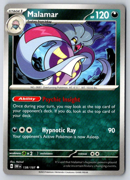 Malamar 138/197 Uncommon Obsidian Flames Pokemon Near Mint