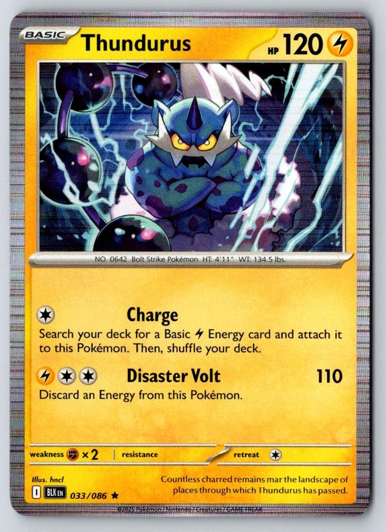 Thundurus 033/086 Holo Rare Black Bolt Pokemon Near Mint