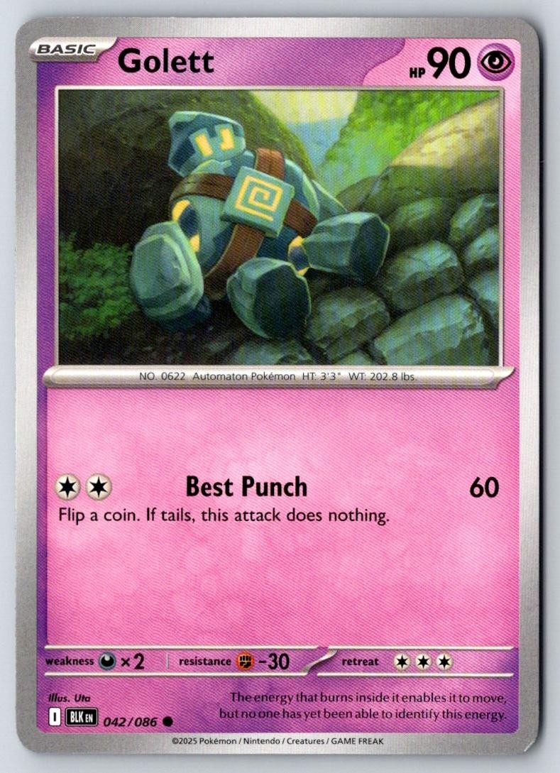 Golett 042/086 Common Black Bolt Pokemon Near Mint