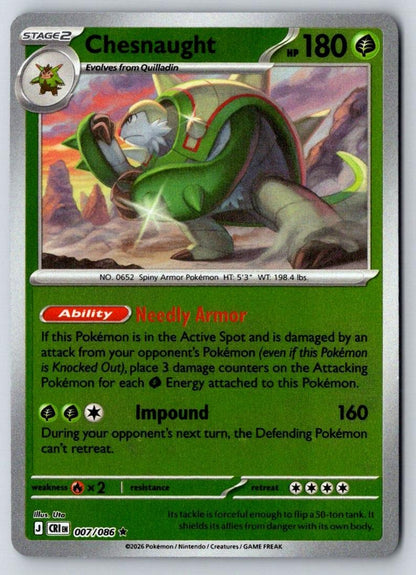 Chesnaught 007/086 Rare Chaos Rising Pokemon Reverse Holo Near Mint