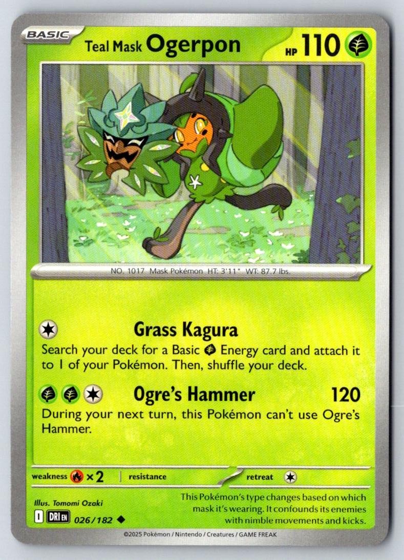 Teal Mask Ogerpon 026/182 Uncommon Destined Rivals Pokemon Near Mint