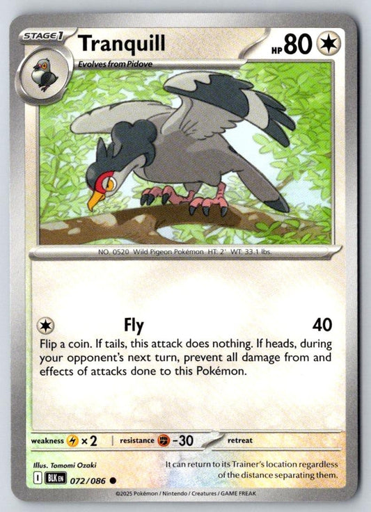 Tranquill 072/086 Common Black Bolt Pokemon Near Mint