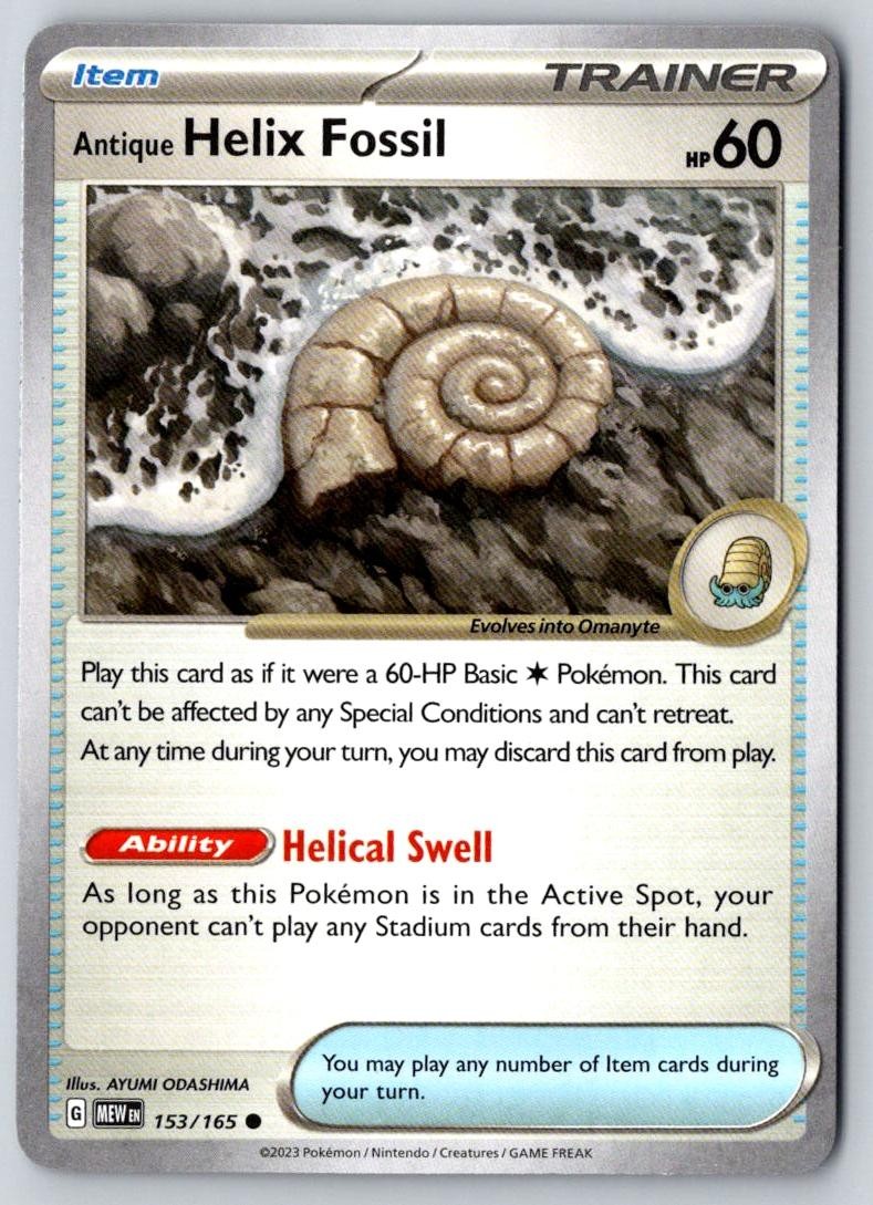 Antique Helix Fossil 153/165 Common 151 Pokemon Near Mint