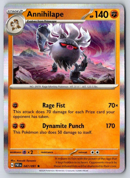 Annihilape 047/091 Rare Paldean Fates Pokemon Holo Near Mint