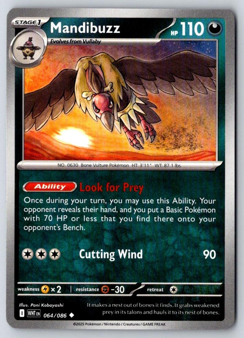 Mandibuzz 064/086 Uncommon White Flare Pokemon Reverse Holo Near Mint