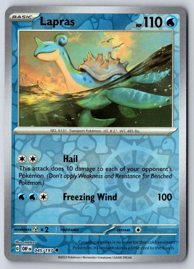 Lapras 045/197 Uncommon Obsidian Flames Pokemon Near Mint