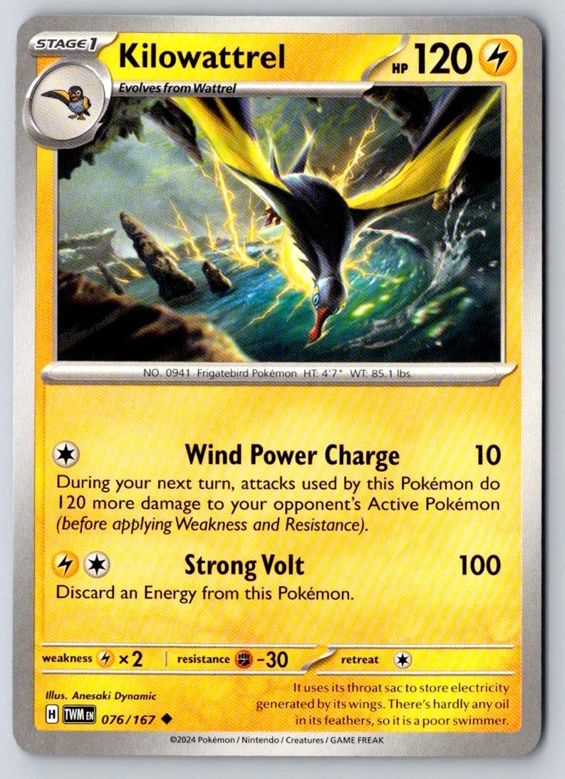 Kilowattrel 076/167 Uncommon Twilight Masquerade Pokemon Near Mint
