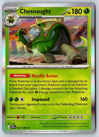 Chesnaught 007/086 Rare Chaos Rising Pokemon Holo Near Mint