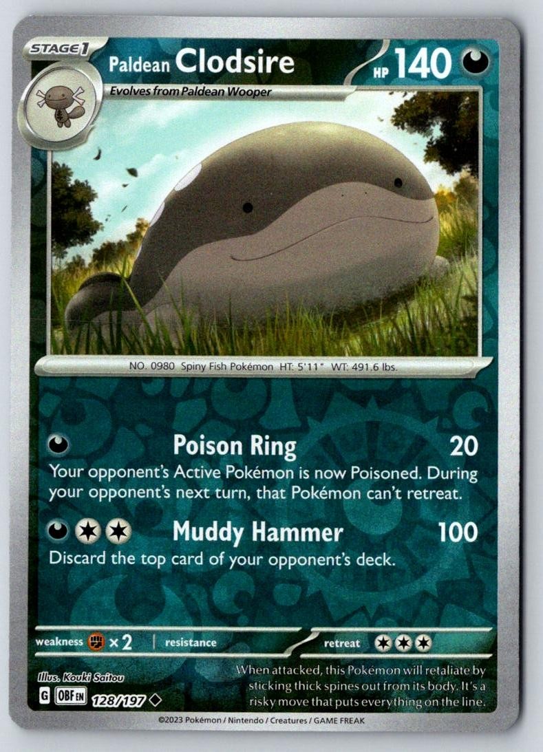 Paldean Clodsire 128/197 Uncommon Obsidian Flames Pokemon Near Mint