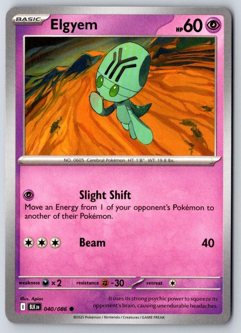 Elgyem 040/086 Common Black Bolt Pokemon Near Mint